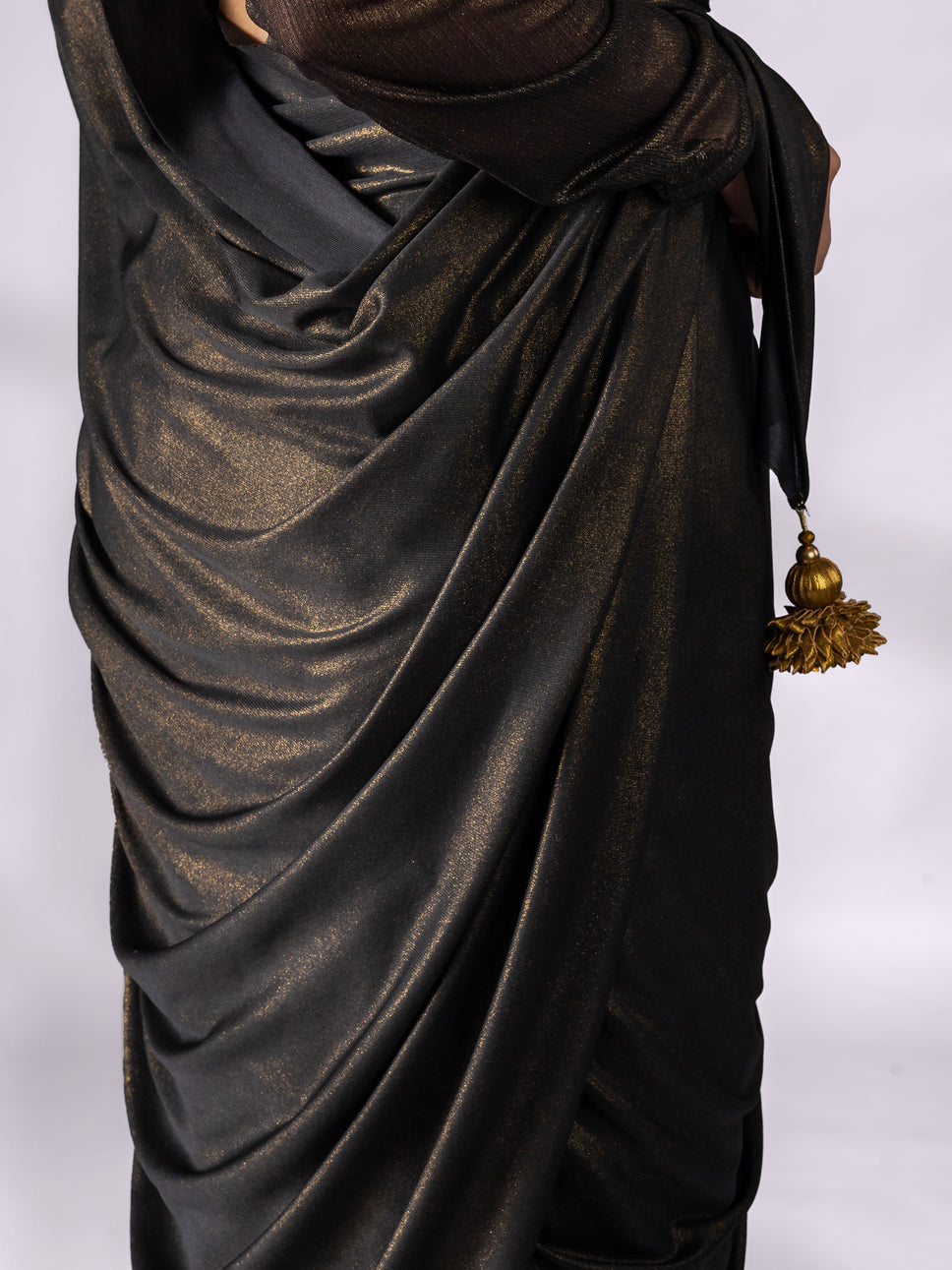 Black Gold Saree with Gold Pendants