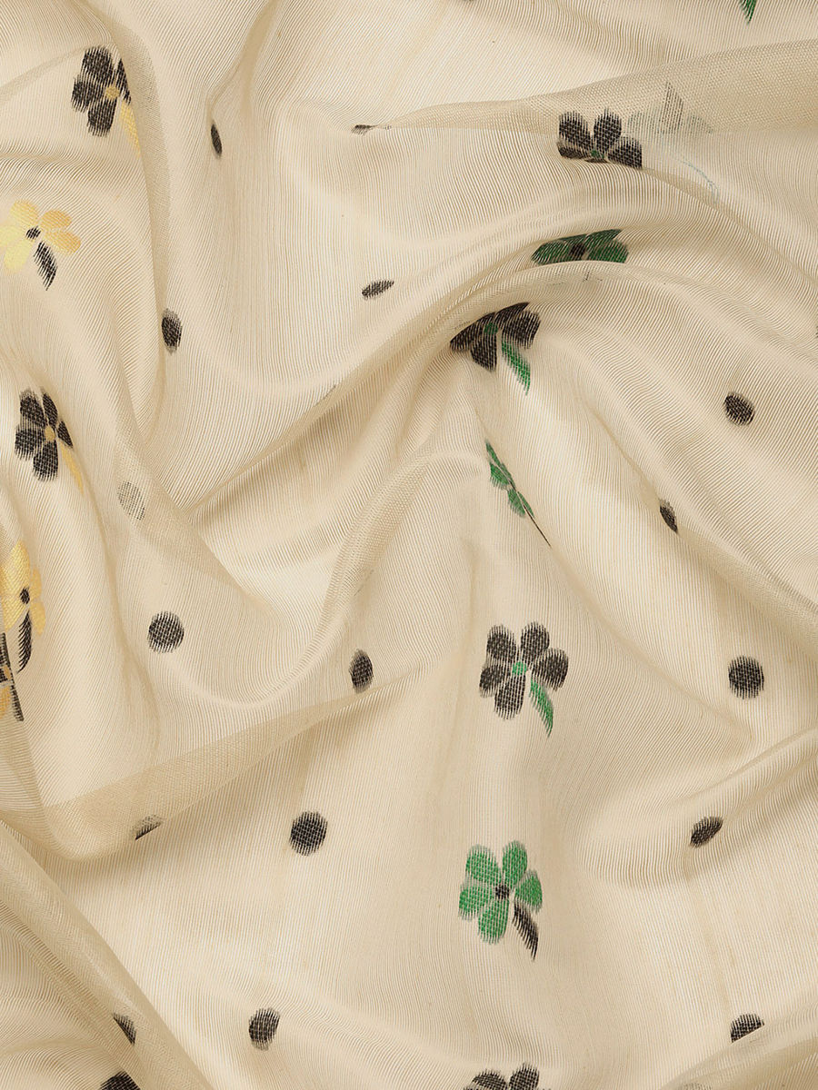 Beige Pure Cotton Jamdani Saree with Unstitched Blouse