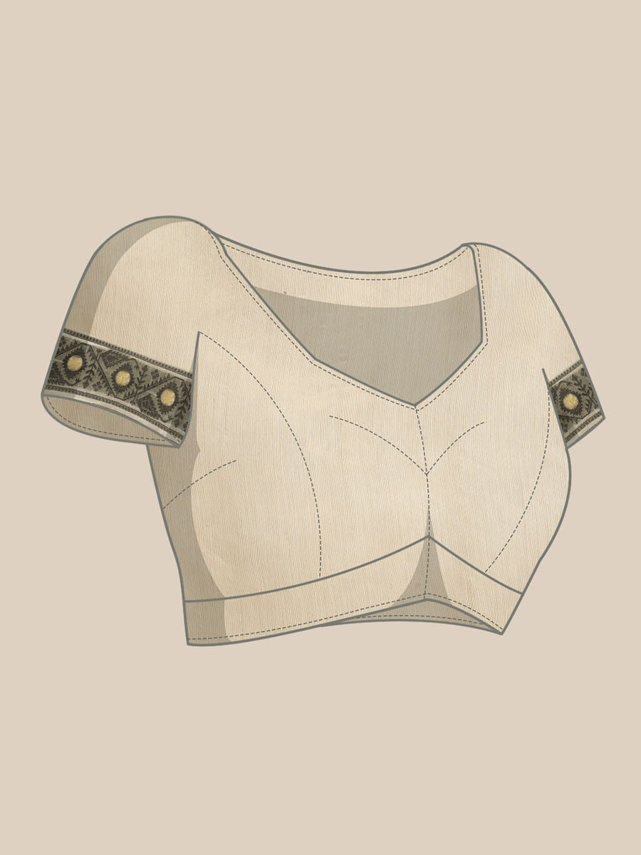Beige Pure Cotton Jamdani Saree with Unstitched Blouse