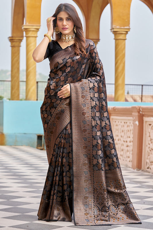 Beautiful Black Kanjivaram Silk Saree With Divine Blouse