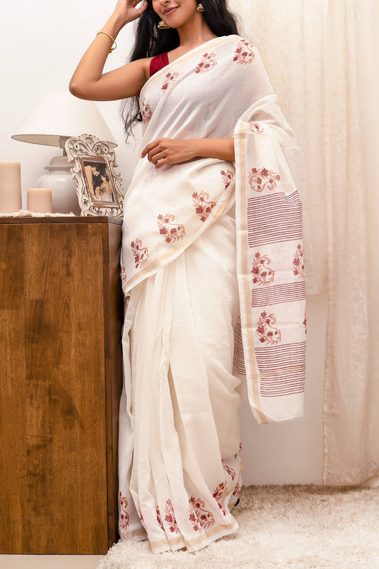 Arunimaa Magenta and Pink Block Print Chanderi Silk Saree